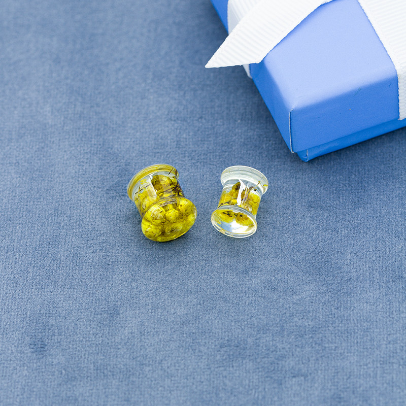 13mm Yellow Flower Ear Plug Tunnels Acrylic Gauged Ear Jewelry