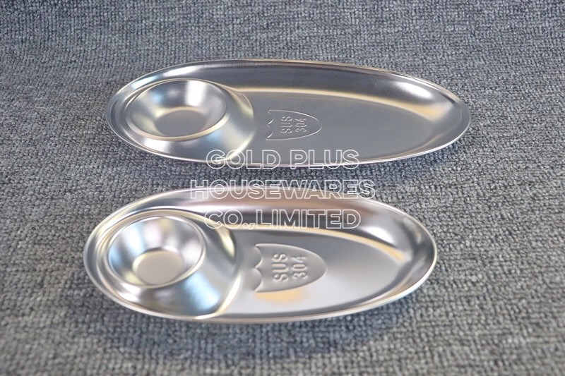 2 Compartment Stainless Steel Snack Plate Oval Dish Divided Food Storage