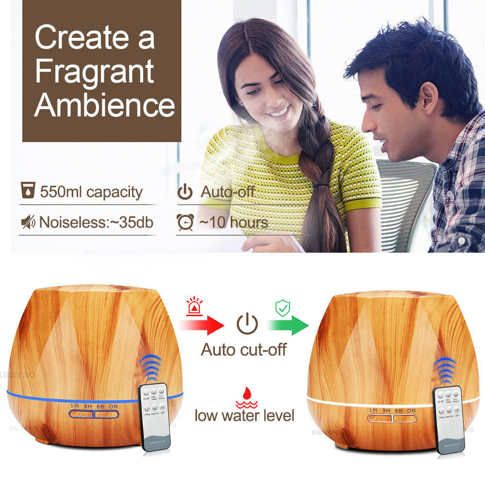 14W 2.4MHz 550ml Octagon Wood Grain Aroma Diffuser