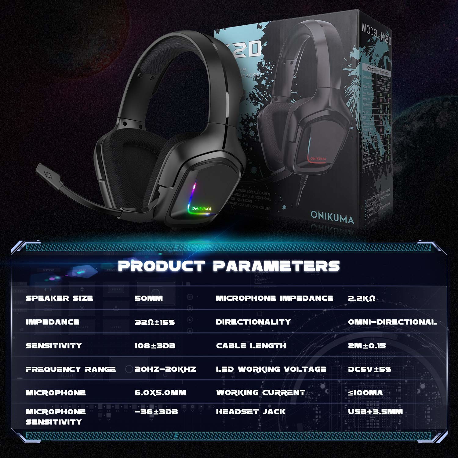 2.2m Onikuma K20 3.5 Mm Gaming Headset With Microphones