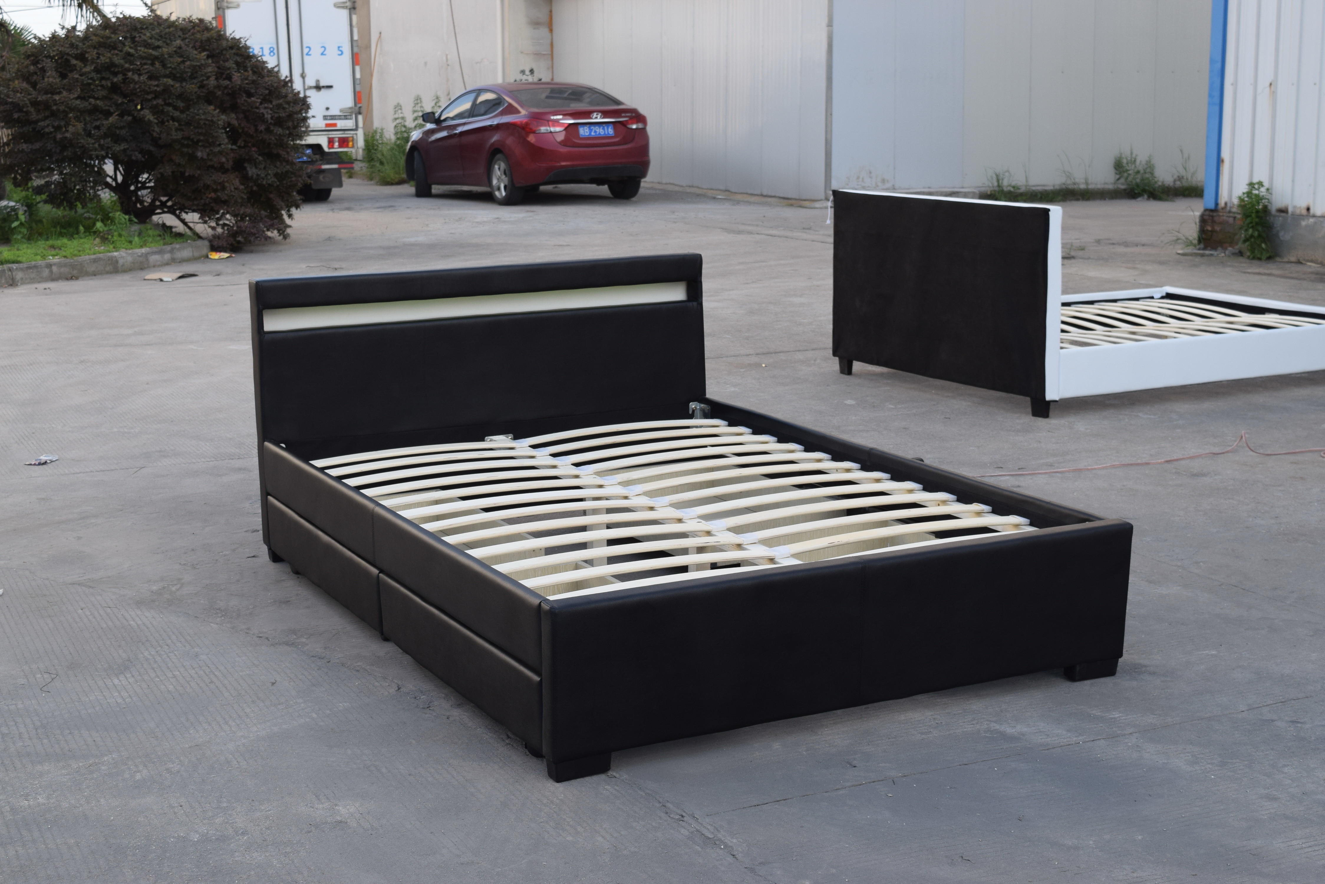 Pu Faux Leather LED Upholstered Bed With Storage Drawer 12 Months Warranty