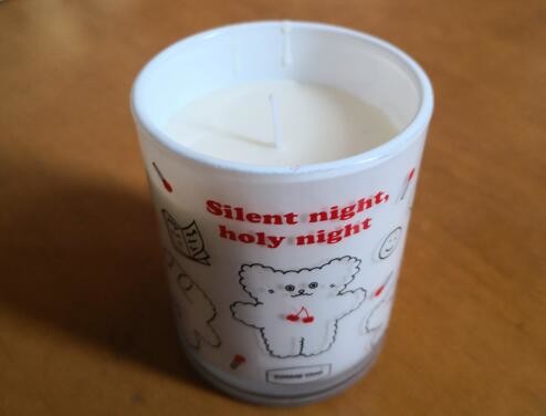 Decorative & printed glass candle loaded by scented soy wax of rose garden & pine apple