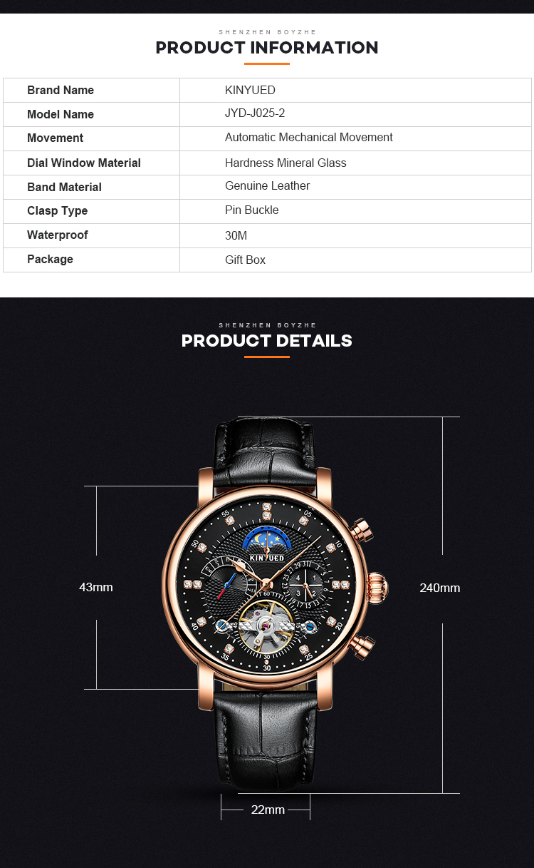 Durable Tourbillon Mechanical Watch Pin Buckle Stable Performance