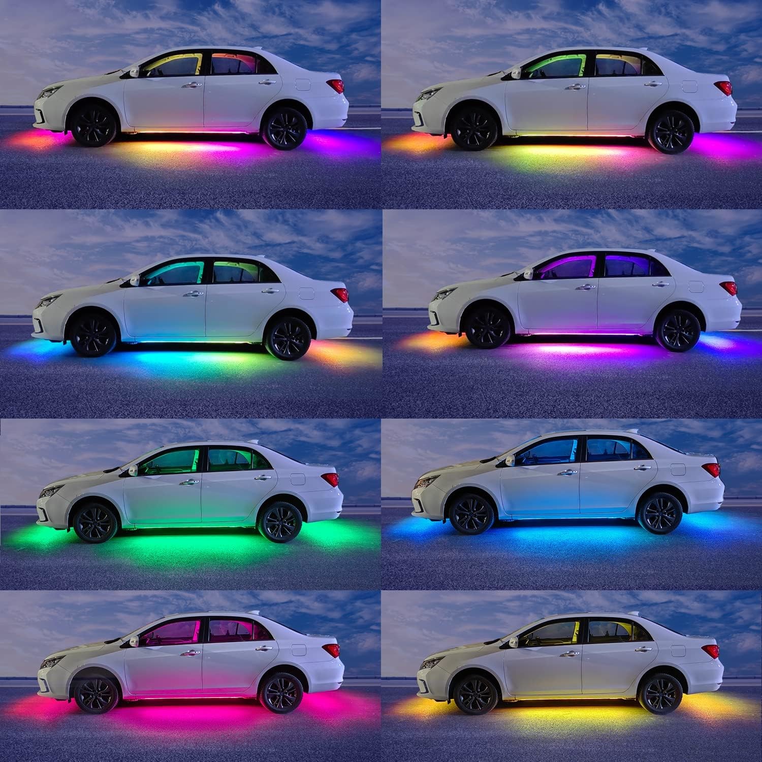 6Pcs Car Underglow Strip Lights 12V RGBIC Multi Color DIY Sound Active Function Music Mode with APP Control and Remote