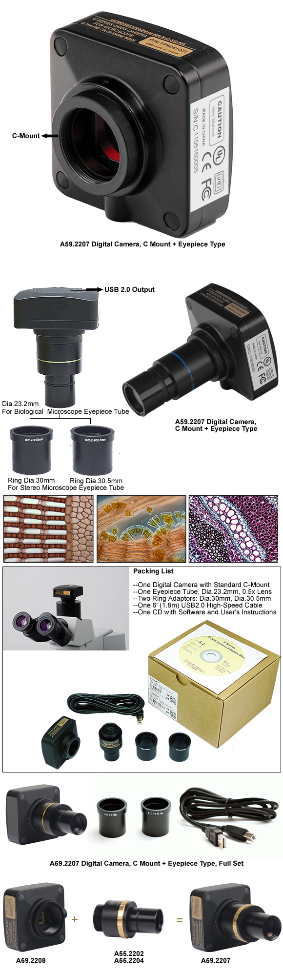 OPTO-EDU A59.2207-3.2M Digital Eyepiece USB CCD/CMOS Microscope Digital Eyepiece Camera