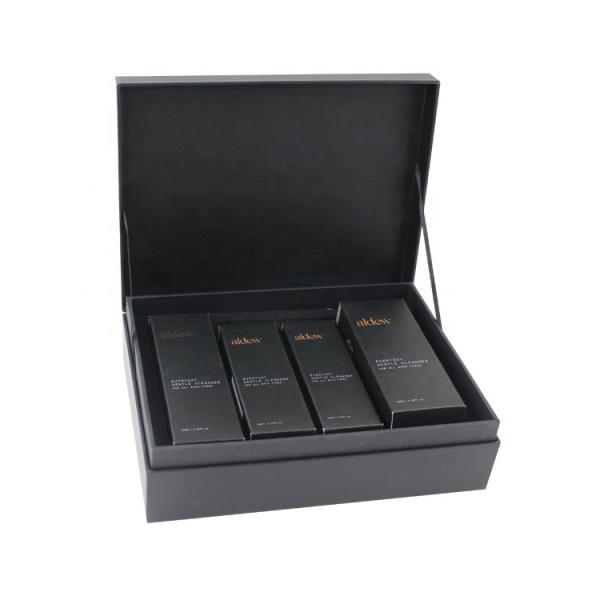Black Magnetic Lid Cosmetic Gift Boxes For Luxury Skincare Product Sets