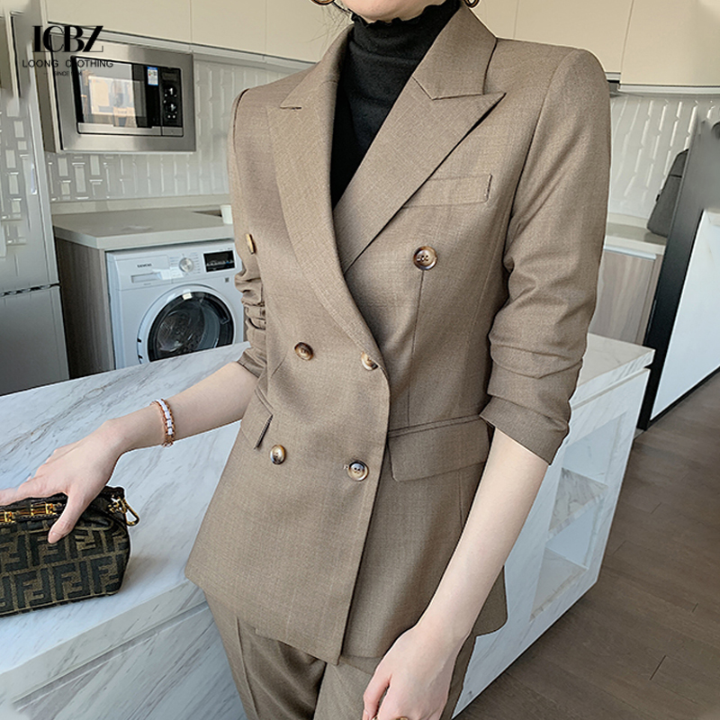 Full Sleeve Length High Cut V-Neck Business Formal Pants Suits for Women's Office