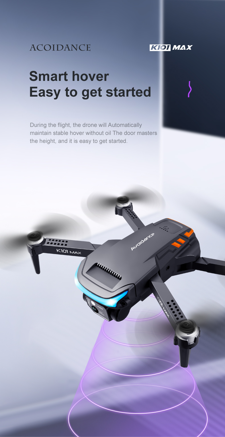 K101 Max Obstacle Avoidance Optical Flow Positioning 4k Hd Dual Foldable Quadcopter Toys Drones Vs E88 E58 Camera Mini Drone