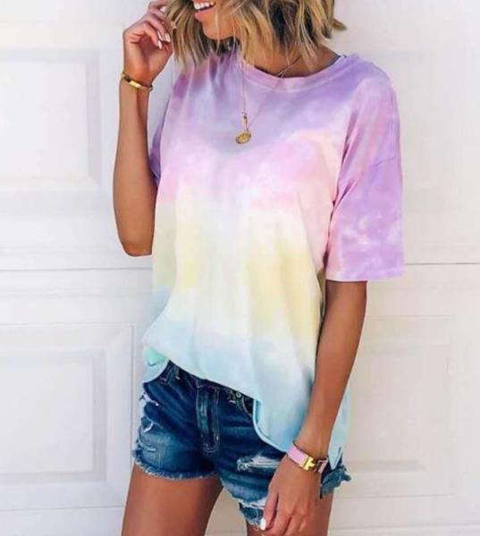 Quality Custom Clothing Summer Tie Dye Print Gradient Rainbow T - Shirt for sale