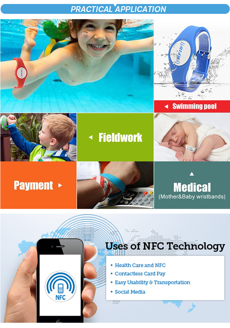 Programmable Silicone ntag213 wrist band RFID NFC Bracelet