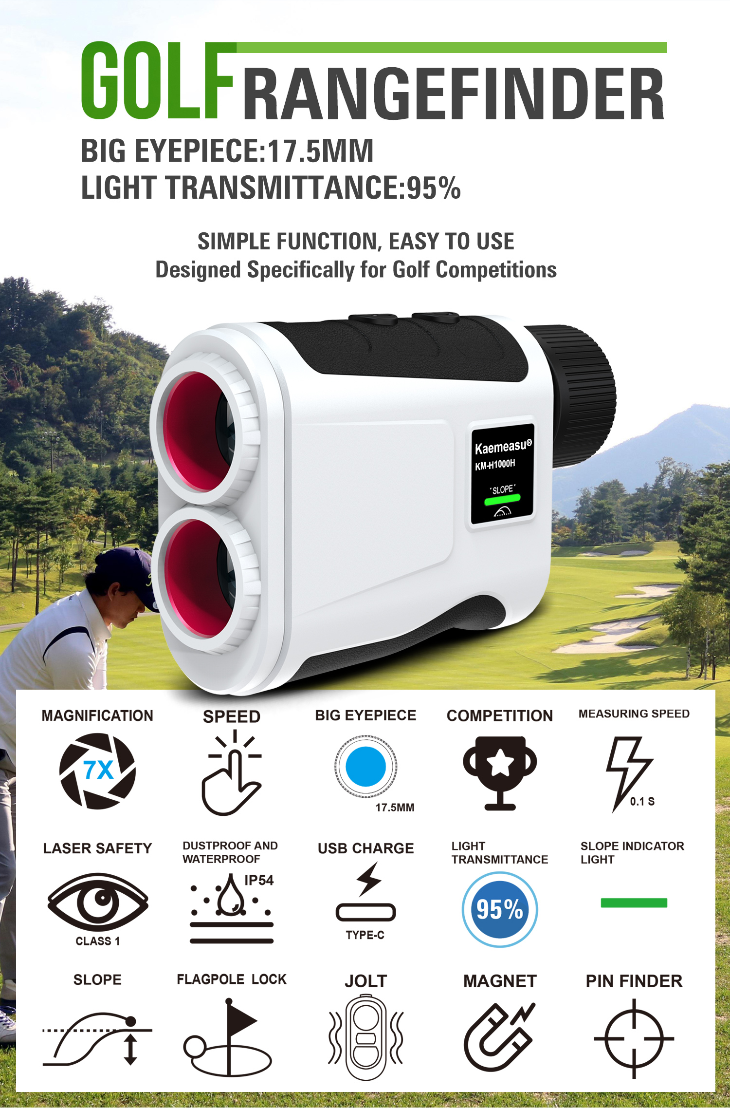 H Laser Distance Meter Slope Scope Laser Distance Meter Telescope Handheld Measure Level Calculate for Golf