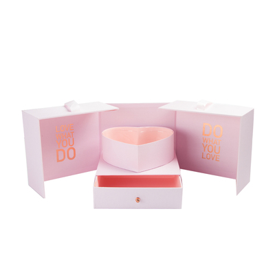 Custom Print Rose Magnet Closure Double Layer Heart Shaped Flower Box with Drawers