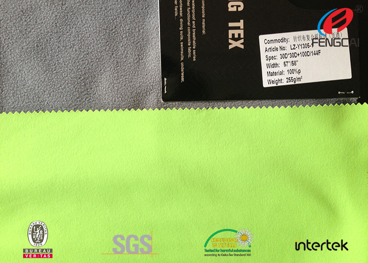 Fluorescent Yellow 3 Layer TPU Coated Fabric 95% Poly 5% Spandex Material