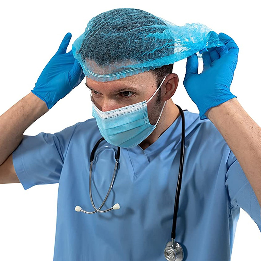 S&J single elastic clip cap disposable non woven strip clip hair shower cap custom pp pe plastic nurse medical clip cap
