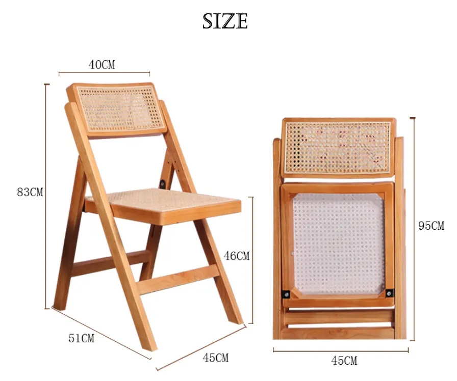 Restaurant Folding Outdoor Wicker Dining Chairs Wooden Frame Rattan Side Chair
