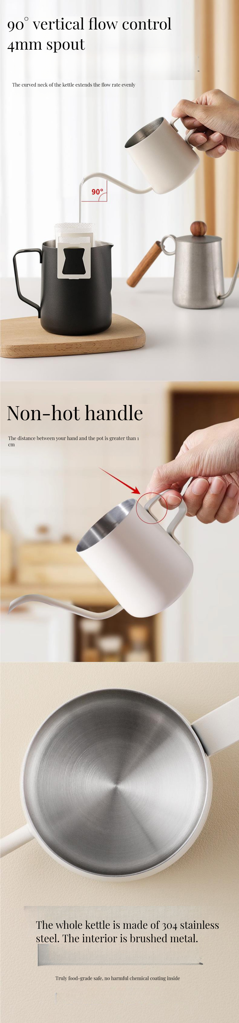 Stainless Steel Gooseneck Coffee Maker with Sleek Modern Design and Long Mouth Hanging Ear Drip Spout