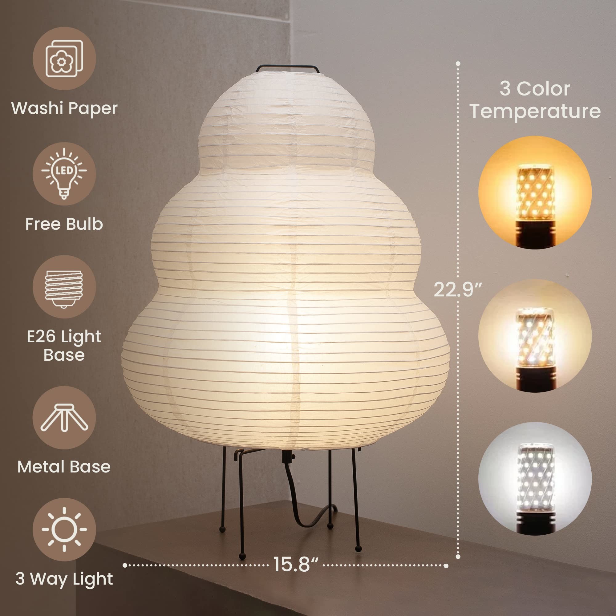Noguchi Rice Paper Table lights Japanese Paper Lantern Standing Table Lamp Eye-Protection Bedside Lamp（WH-MTB-251)