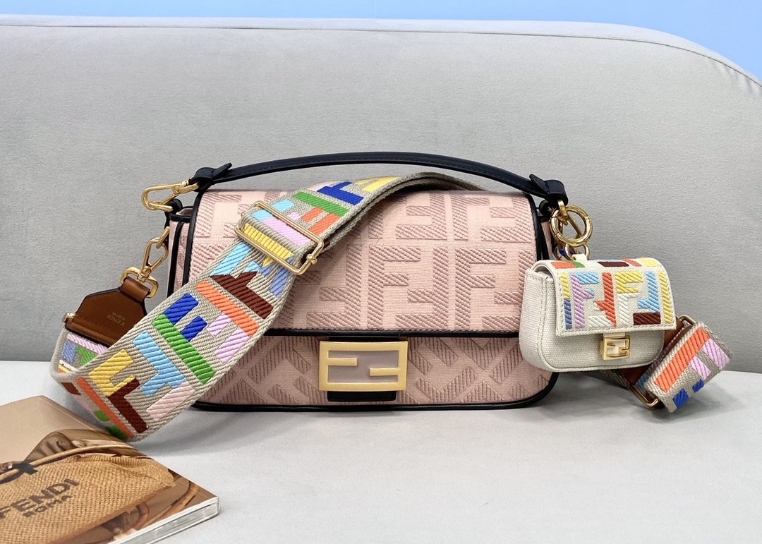 Women F Letters Pattern Denim Baguette Bag Embroidery Series