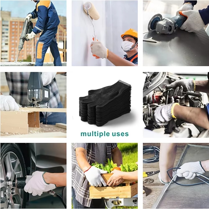 Hot Gloves Black Cotton Knitting White Cuff , Wear Resistant , Construction , Auto Repair , Hardware , Gardening Use Safety