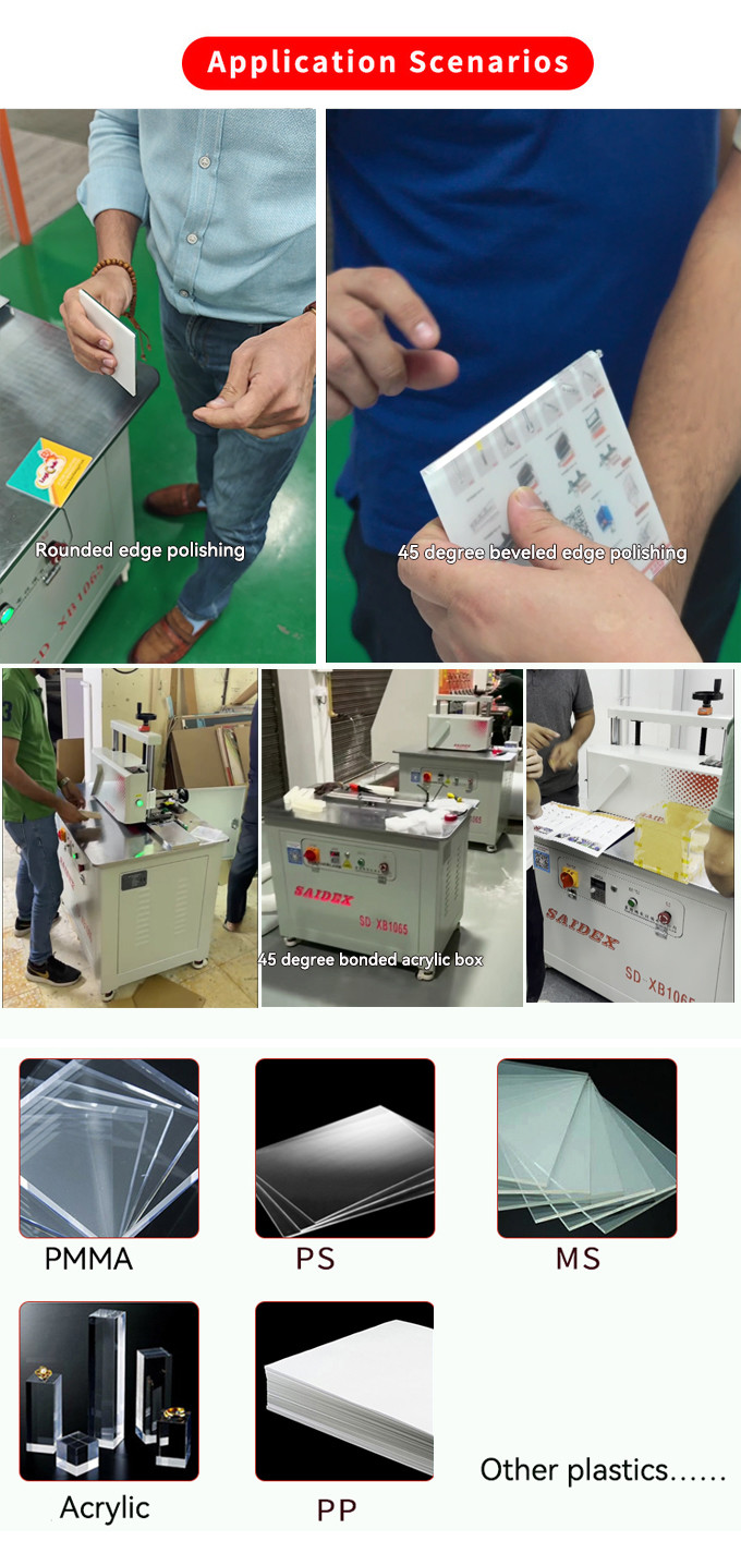 China Saide Brand Automatic Feeding Acrylic Rounded Edge Polishing Machine, R3 Rounded Corner Trimming Machine Acrylic Chamfering Machine