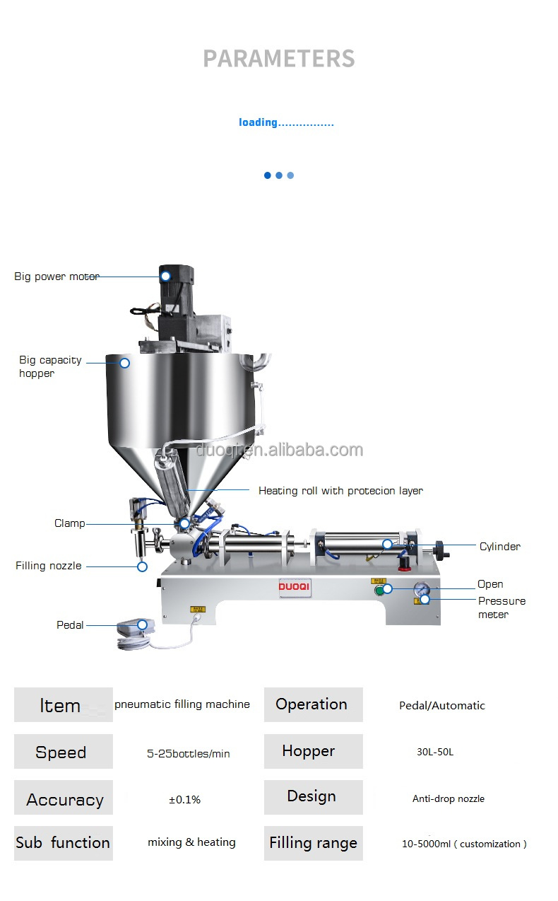 Medical 40 L DUOQI G1WTD HM Thick Paste and Liquid Durable Mixer with Heater Hopper Adjust Filling Machine