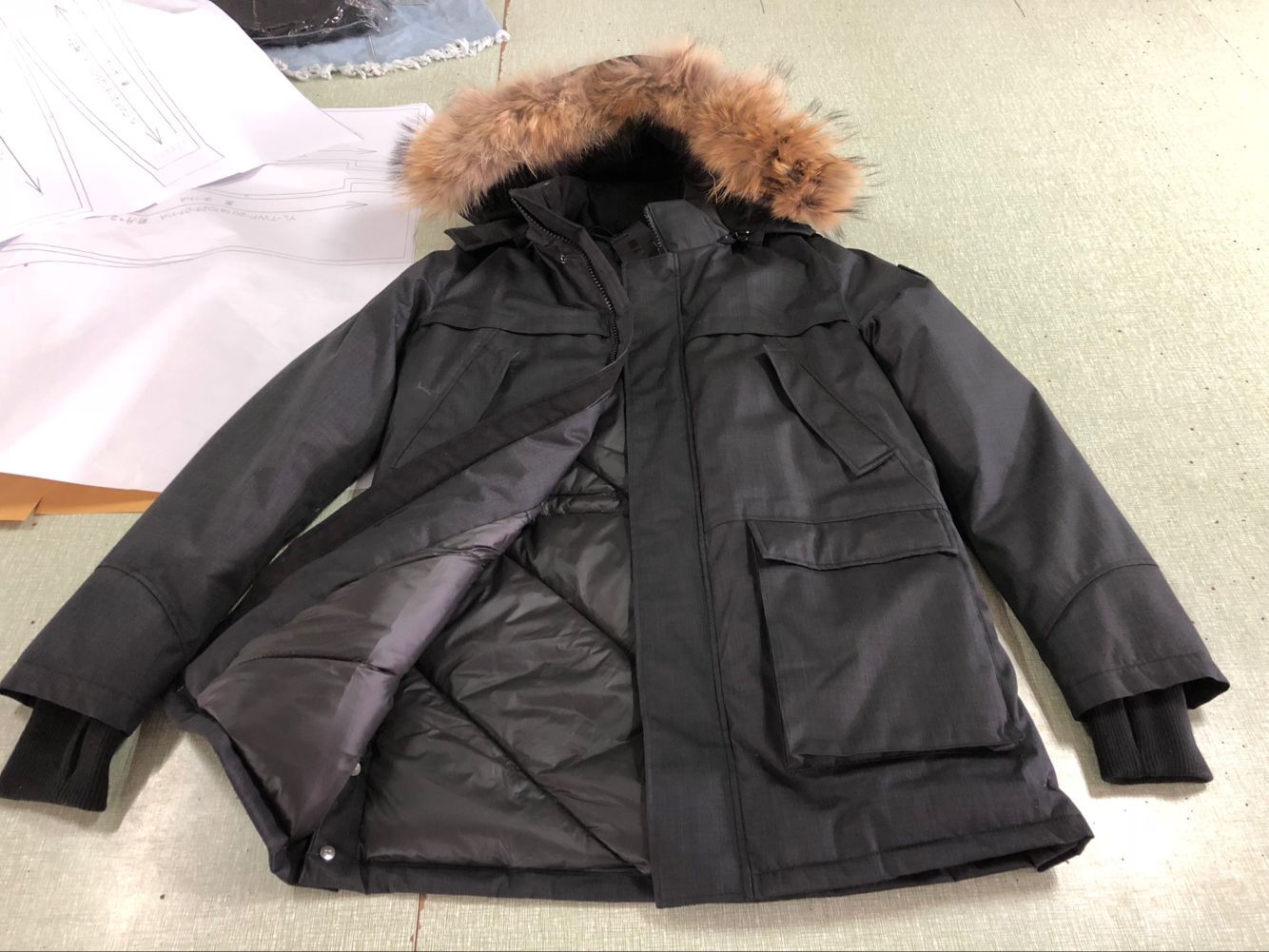 Multi Pocket Mens Warm Long Winter Bomber Jacket With Fur Hood Removable