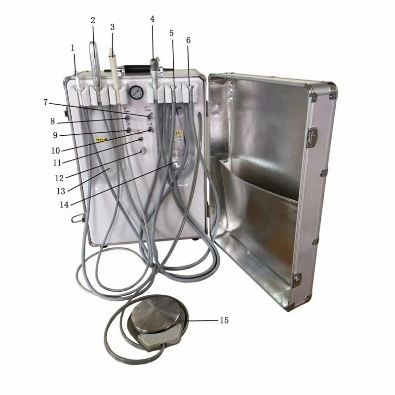 Mini Suitcase Veterinary Portable Dental Unit With 6pcs Holder And Suction