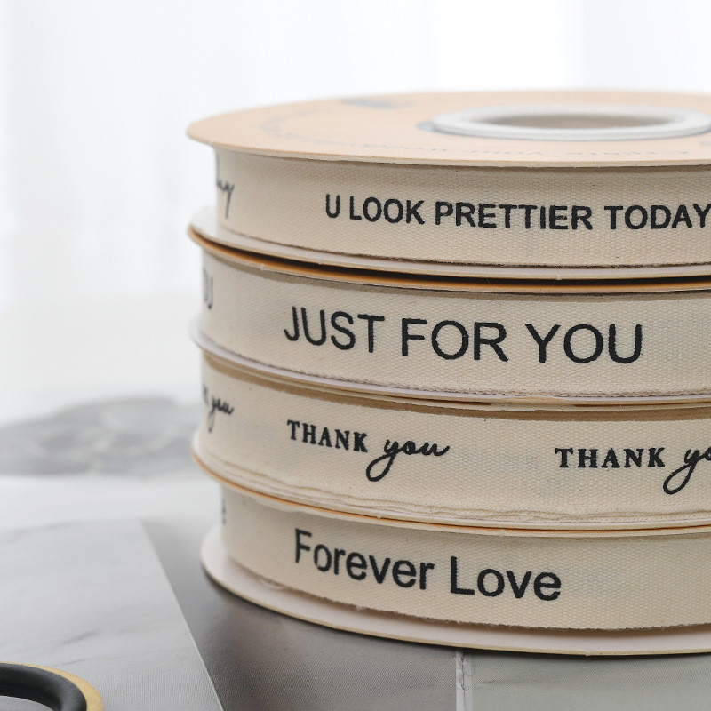 13mm Wholesale Logo Cotton Ribbon Literary Style Flower Packaging Gift Box Decoration Ribbon Cake Bouquet