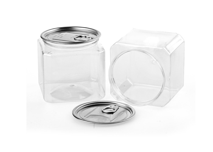 Transparent Food Grade Canister , Middle Size PET Plastic Cans