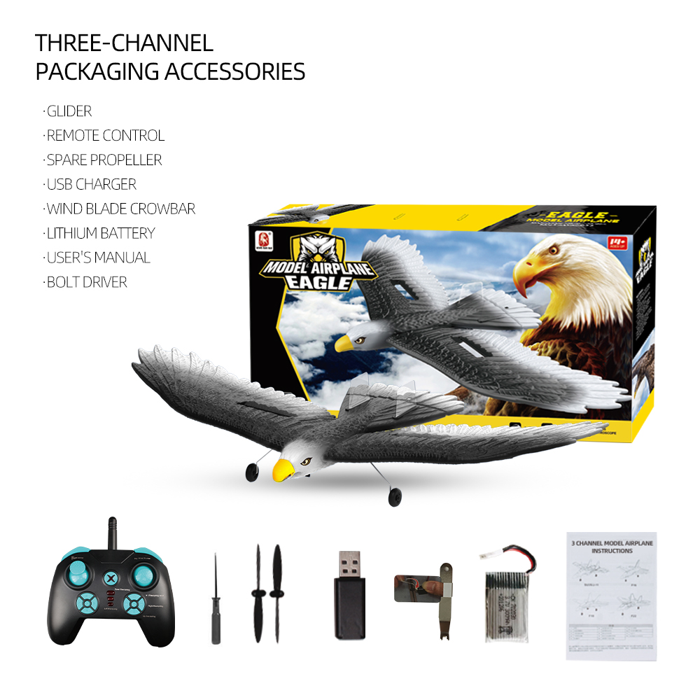 3-Ch RC Bird Plane Fly Toy RC Airplane EPP Model Eagle Toys Glider Jet Controller Battery 4*1.5AAA Battery not included