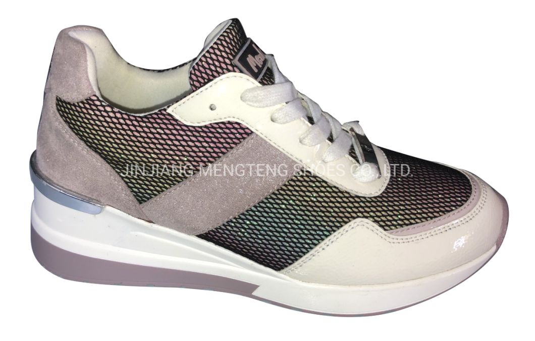 Women′s Fashion PU High Heel Imitation Suede Casual Shoes Sneaker Shoes Walking Performance Shoes