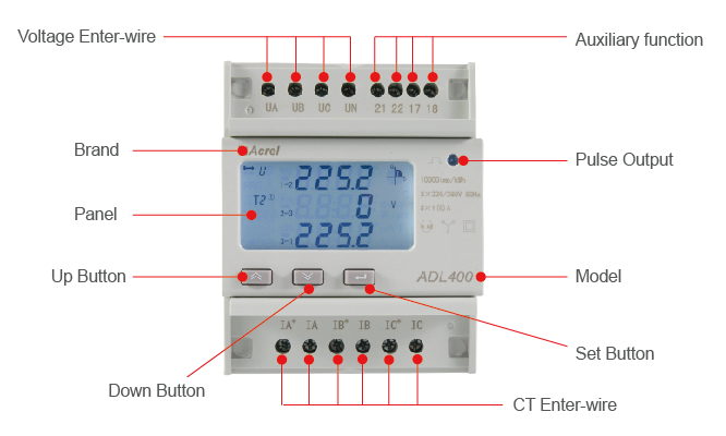 RS485 / Modbus-RTU 154~264Vac Din Rail Energy Meter ADL400