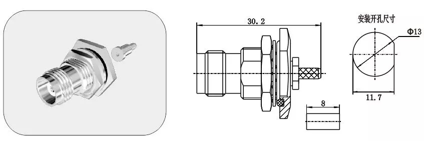 ROHS Compliant TNC Female Bulkhead Connector for RG316