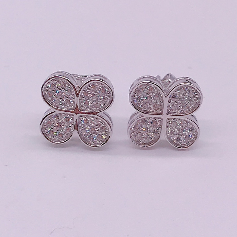 New Arrival Cute Brass Jewelry Earring Party Gift Fashion Crystal Four Leaf Clover Stud Earrings For Women
