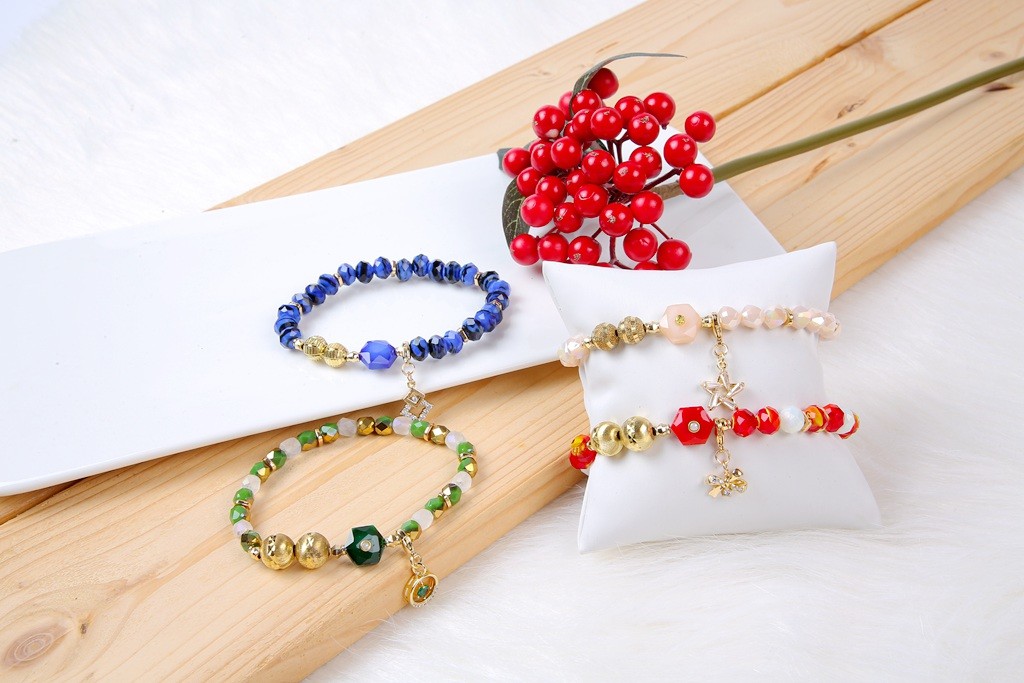 Chritmas Sparkle Star Charms Alloy Paster Stretchy Handmade Beads Bracelets