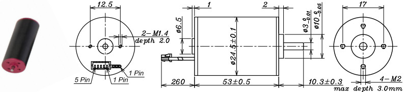 142.6W 24 Volt Bldc Motor , 13000 rpm dc motor 53mm length 2600mA