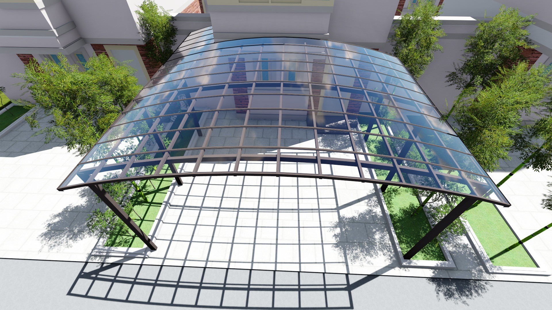 6063 T5 Outdoor Reinforced Aluminium Glass Canopy Powder Coating 4x4m
