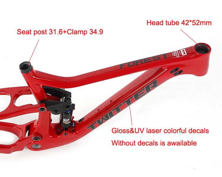 Full Suspension Twitter Carbon MTB Frame Inner Cables UV laser colorful decals