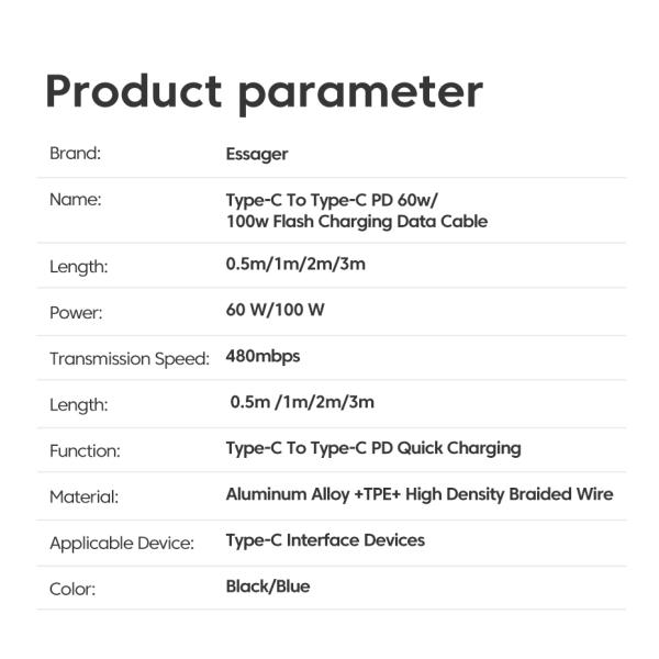 Fast Charging USB C To C Data Cable Wired Braided 100W For Mobile Phone Accessories