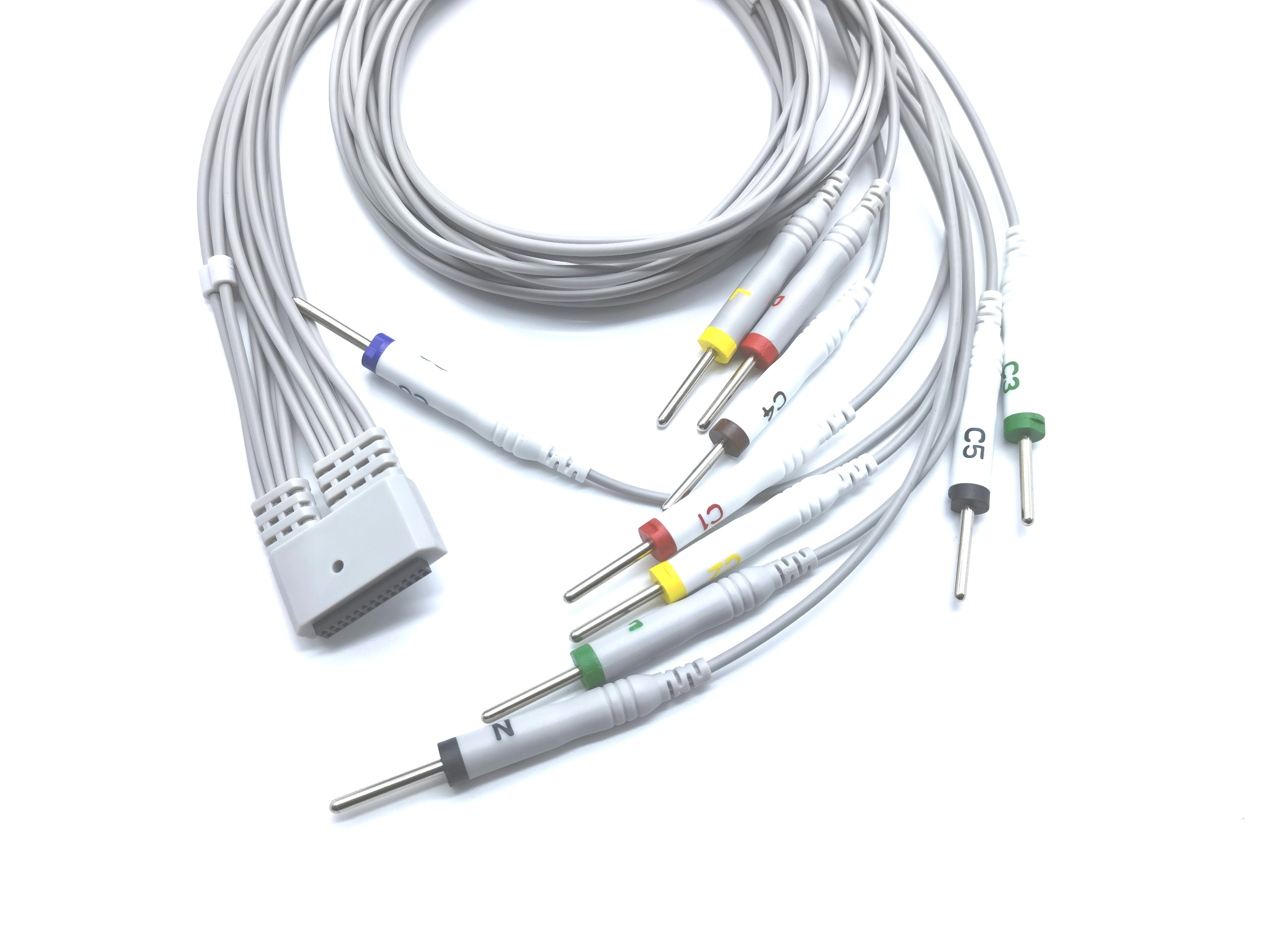 10 Leads IEC/AHA 0.25mA DIN3.0/Banana4.0/Snap/Clip Holter ECG Cable MedEX ECG200.300