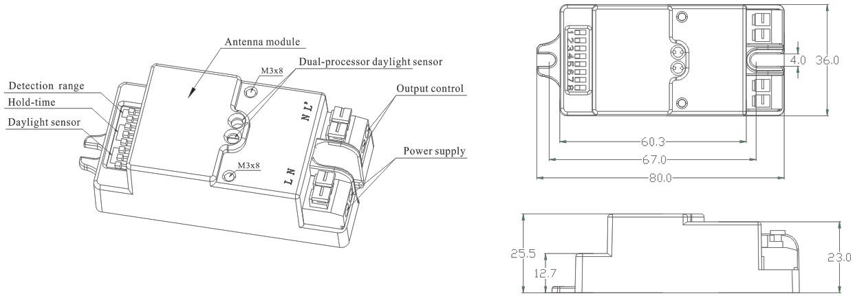 HNS201 AC Motion Sensor Switch With Lux-Off Function , Dual - PD Daylight Sensor