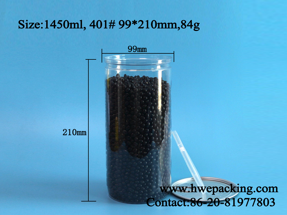 1450ml 49oz Clear Plastic Cans With Aluminum Easy Open Lid And Plastic Cap