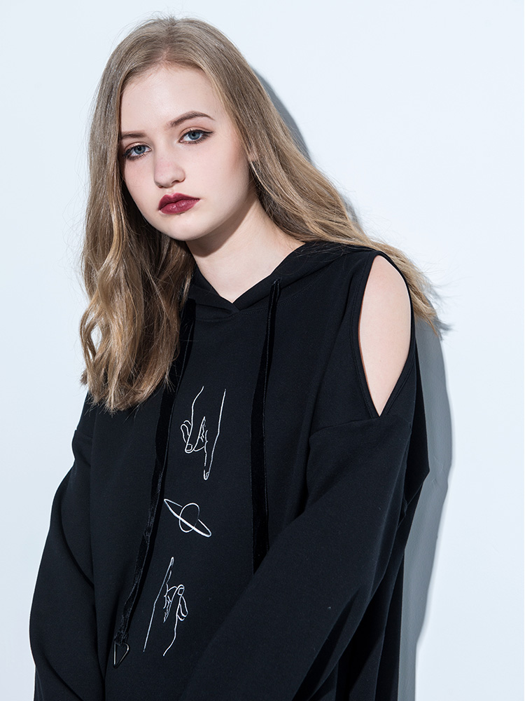 Clothing Fashion Women Cold Shoulder Hoodie Dress