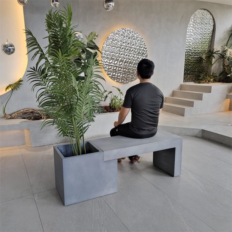 Rectangular GRC Concrete Patio Table Garden Furniture Outdoor Concrete Benches