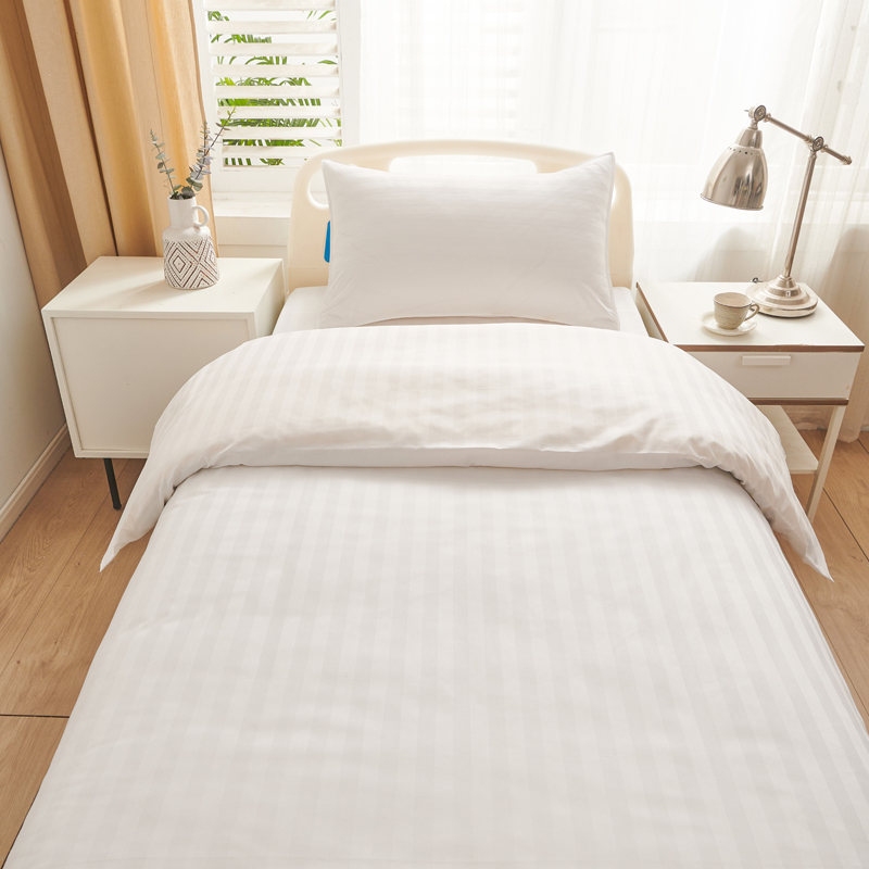 Customized Hospital Medical Fitted Bedding Set Solid Striped 100% Cotton Fabric 3 Piece