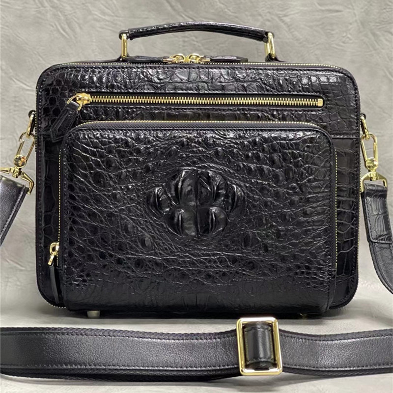 Exotic Alligator Leather Zipper Closure Men's Portfolio Bag Working Briefcase Genuine Crocodile Skin Male Handbag