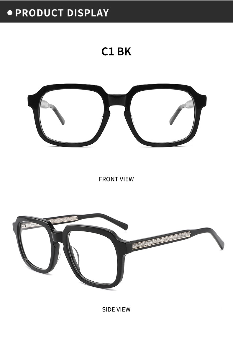 Men'S Acetate Frame Glasses Retro Square Patterned Temples 52mm