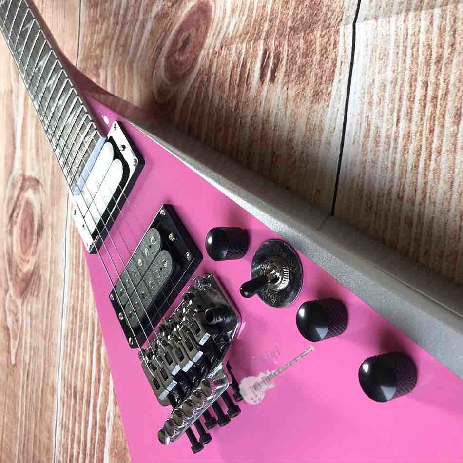 Custom Electric Guitar 2020 New Vibrato System Pink and Metallic Silver Customizable Logo Shape