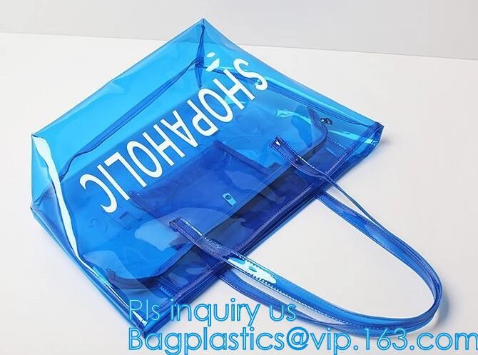handle colorfull bag pvc zipper bag, Custom PVC Loop Handle Image Printed Plastic Shopping Bag, PVC handle plastic bags