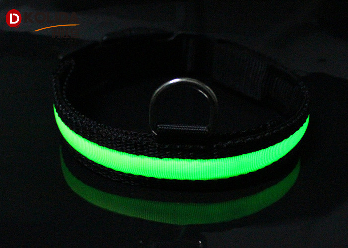 Adjustable LED Dog Collar , Doule D Ring Light Up Dog Collar With 3 Sizes